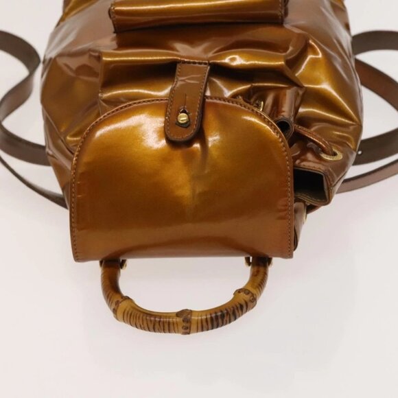 GUCCI Bamboo Backpack Enamel Outlet Brown Gold 003 8030 Auth bs28446 - Picture 7 of 16